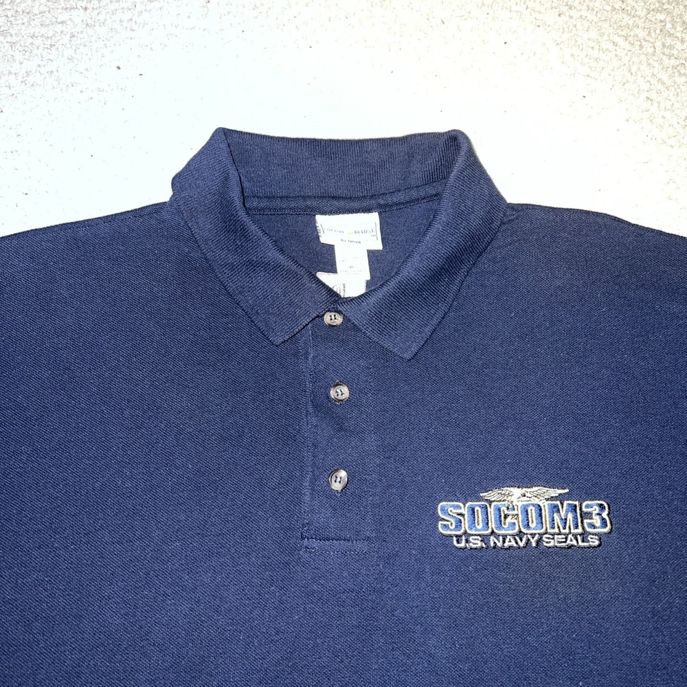 Vtg Ps2 Socom 3 Us Navy Seals Shirt Xl Blue Promo Polo Playstation 2 Video Game View 2